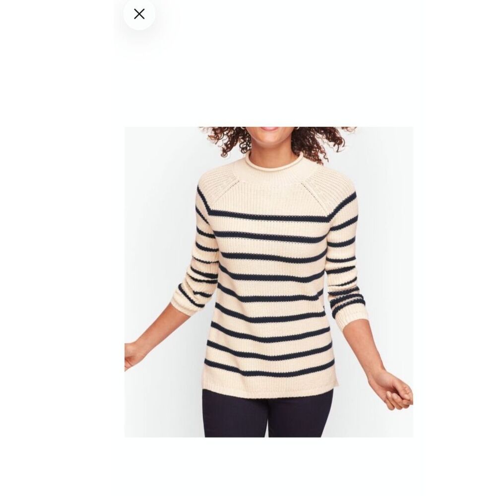 Talbots Cream Black Stripe Long Sleeve Sweater Plus Size 2X heavy warm comfort